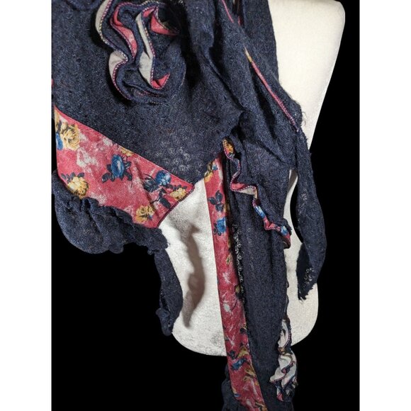 Vintage Witchy Floral Bohemian Fairycore Asymmetrical Pink And Blue Scarf - Picture 4 of 10